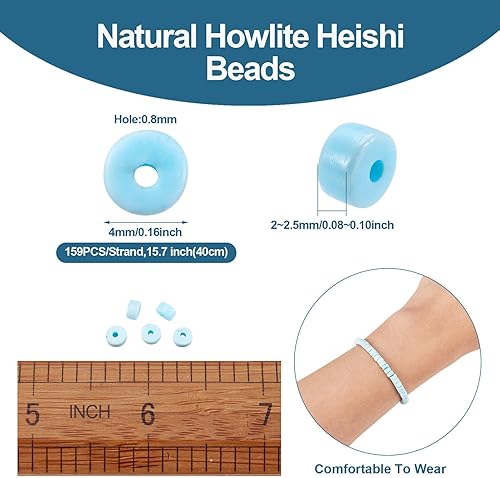 Miniatura 2 de Craftdady Perlas de turquesa natural de 0.157in Heishi con forma de disco redondo plano, piedras preciosas sueltas de chakra curativo para pulsera