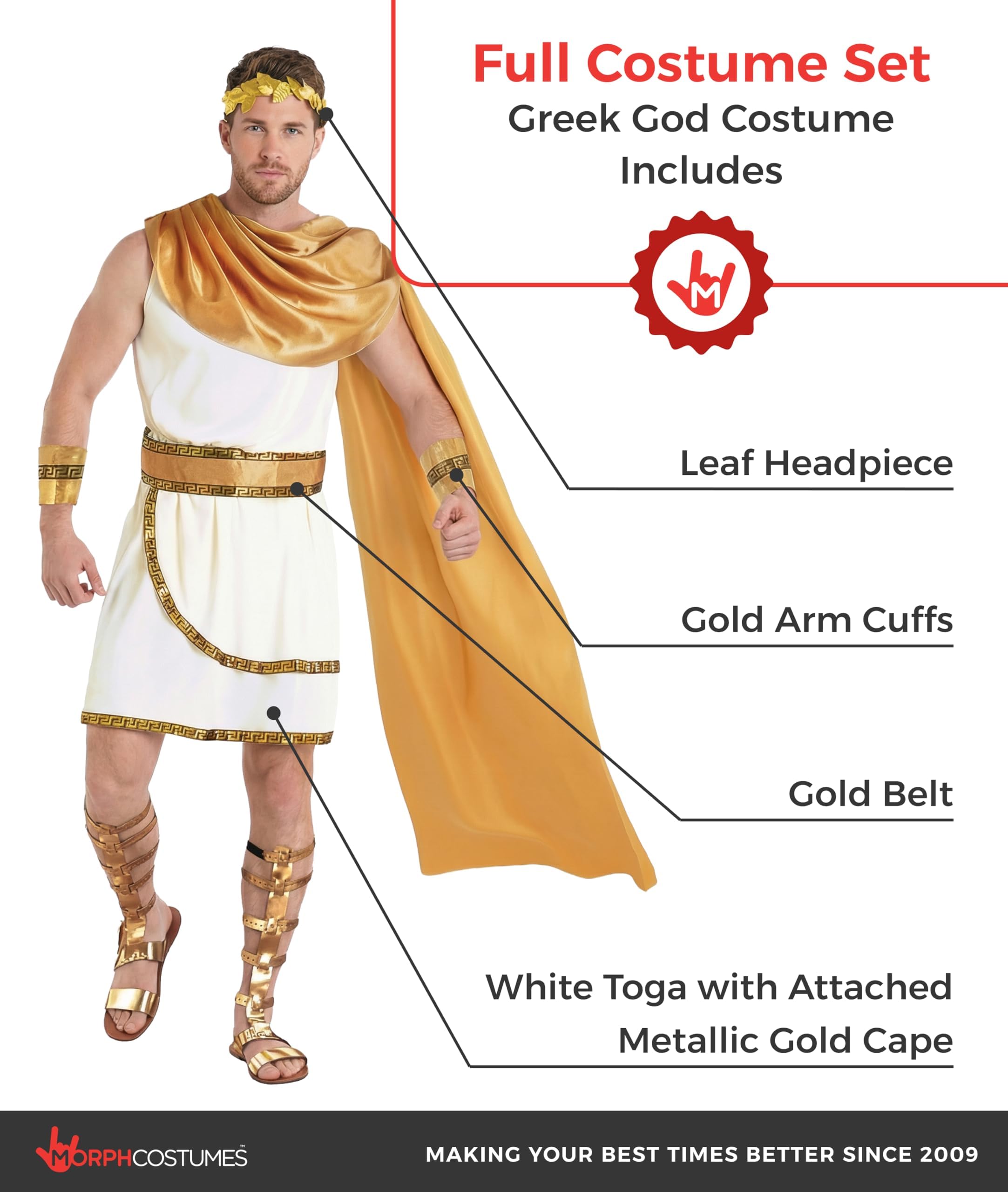 Morph Costume Dio Greco Uomo, Apollo Costume Romano Uomo, Vestito Greco Toga Zeus, Carnevale Imperatore Romano Adulti