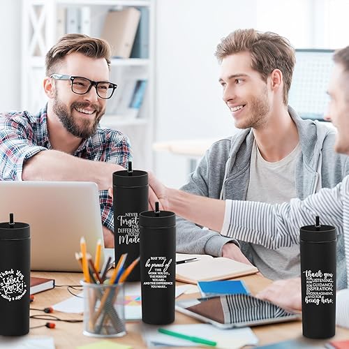 Miniatura 6 de Rtteri 10 vasos delgados de plástico de 16 onzas con tapa y popote para el trabajo de Acción de Gracias, compañeros de trabajo, personal y profesor