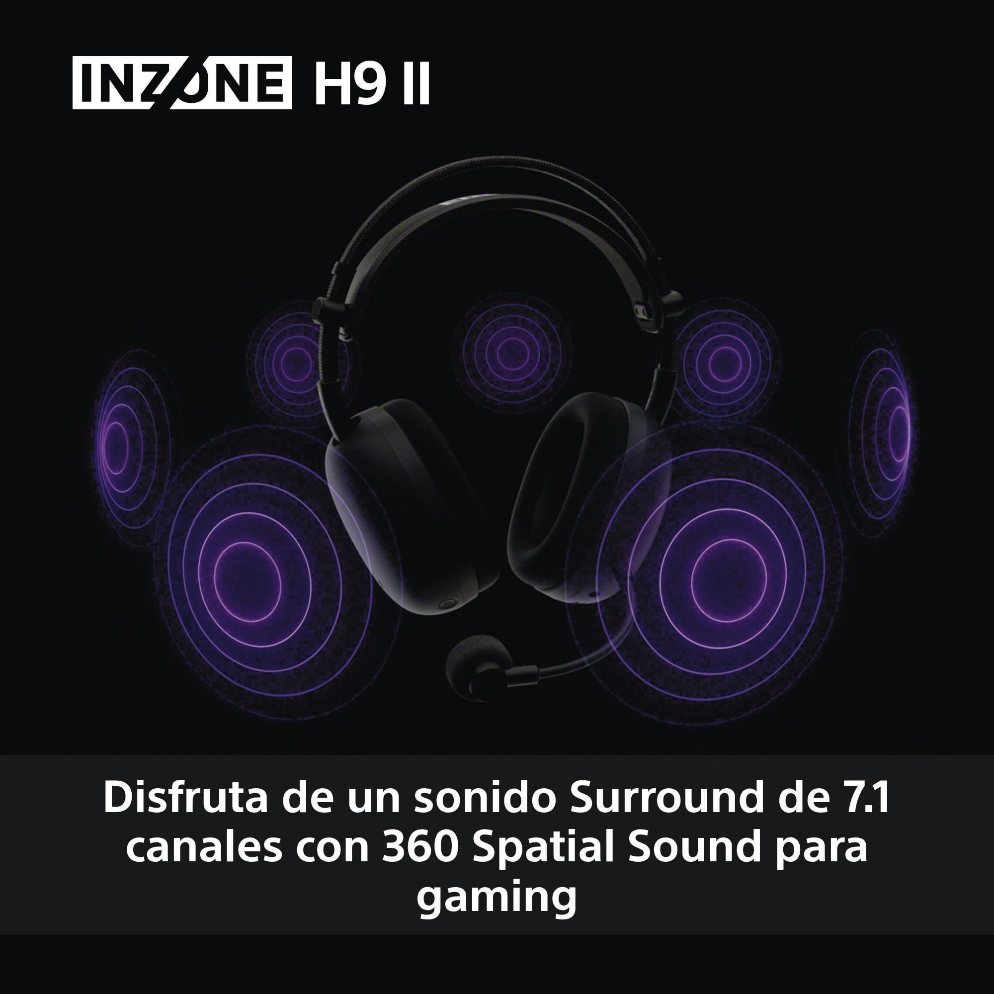 Sony INZONE H9 II: Auriculares Gaming inalámbricos con Noise Cancelling, Ligeros, Micrófono Cardioide Extraible con IA, 2,4 GHz y Bluetooth, Estuche Blando, para PC, PS5, Switch y Móviles, Negro
