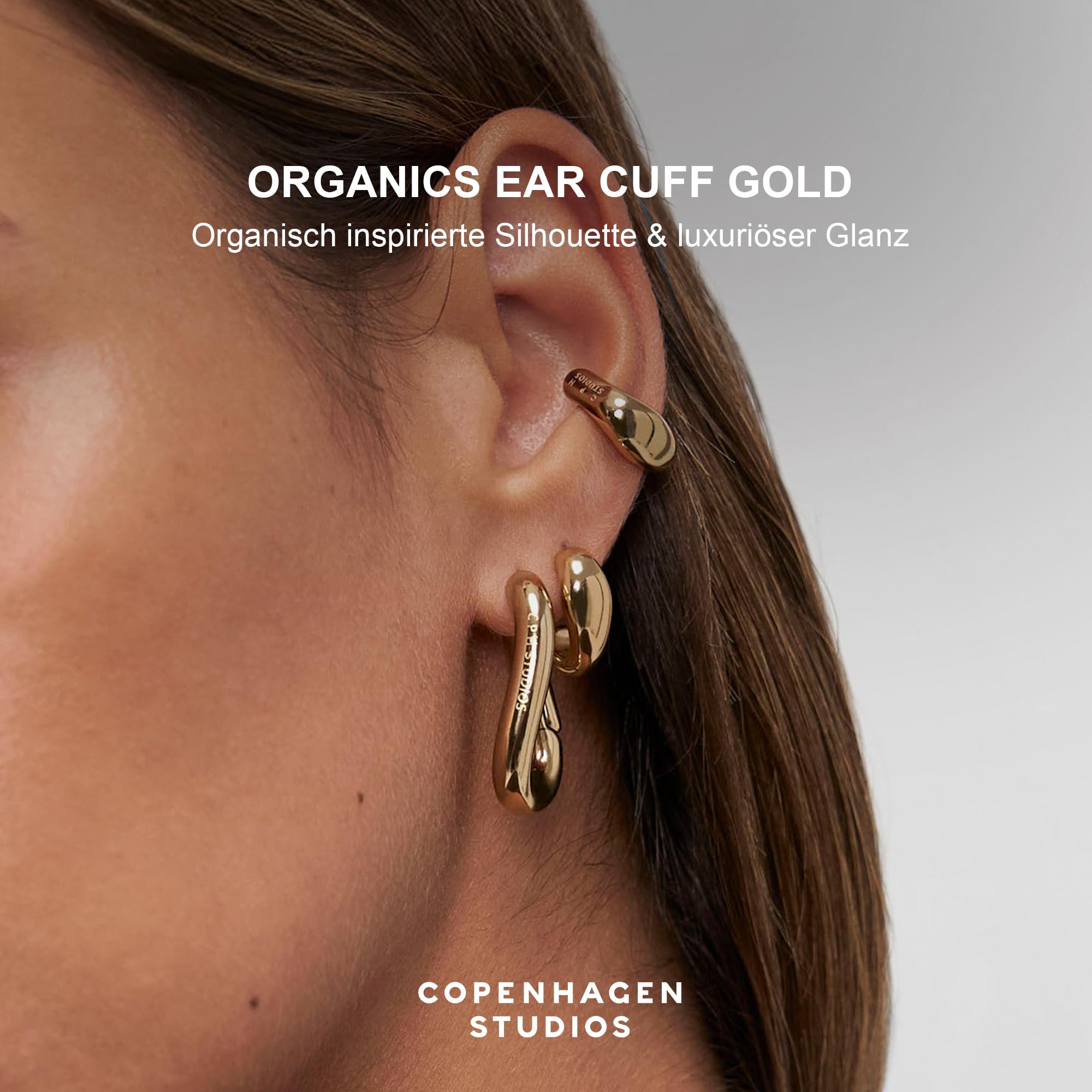 Organics Ear Cuff – Orecchini da donna in acciaio inox lucido – Design organico – Impermeabile e delicato sulla pelle