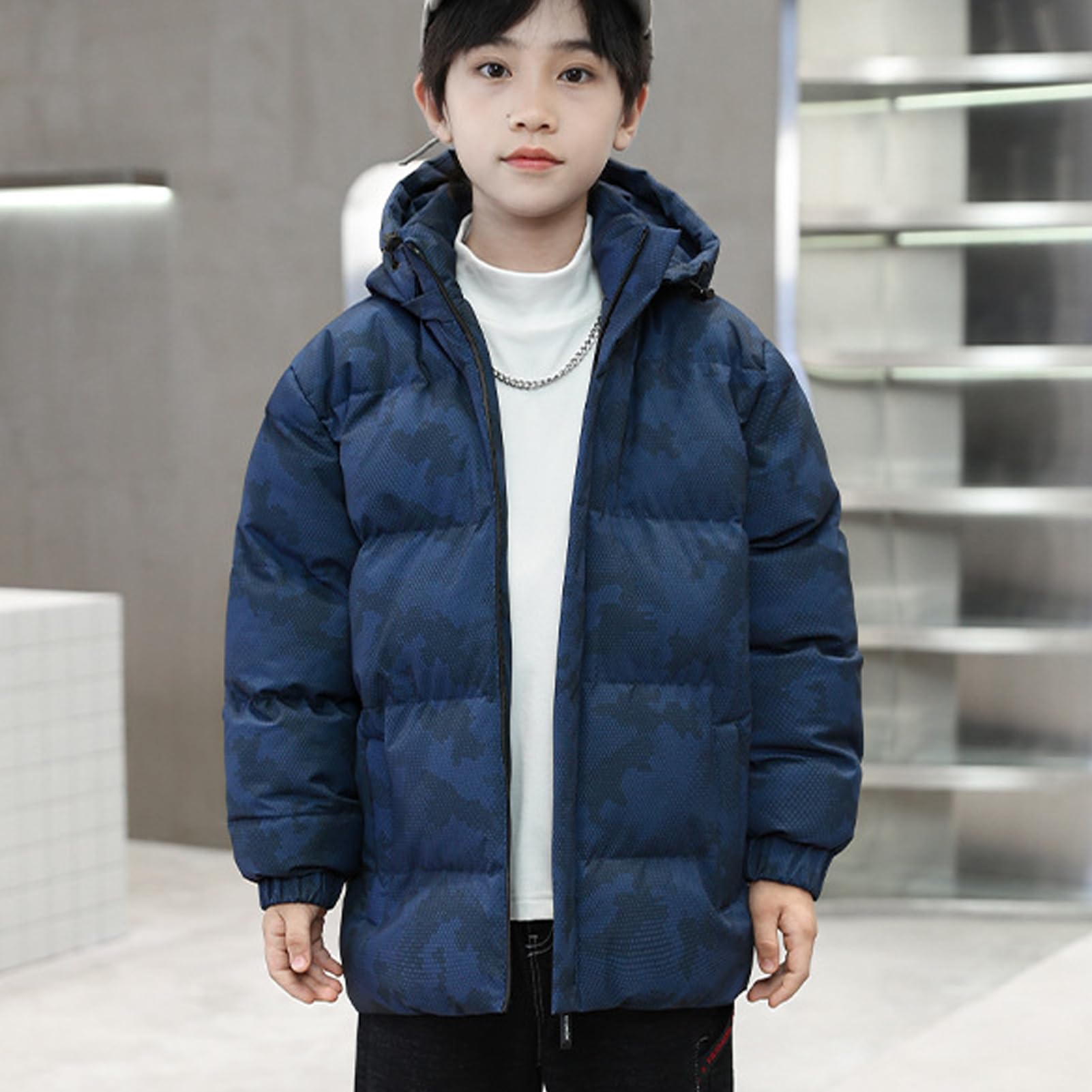 Winterjacke Jungen Daunen-Baumwolljacken Kinder Wintermantel mit Kapuze Dicke Warme Steppjacke