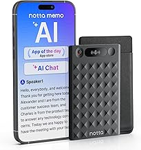 Grabadora de voz AI, grabadora de voz digital notta Memo con funda, transcripción AI y resumen de idiomas principales globales, memoria de grabación 2000h, grabación de una sola pulsación para