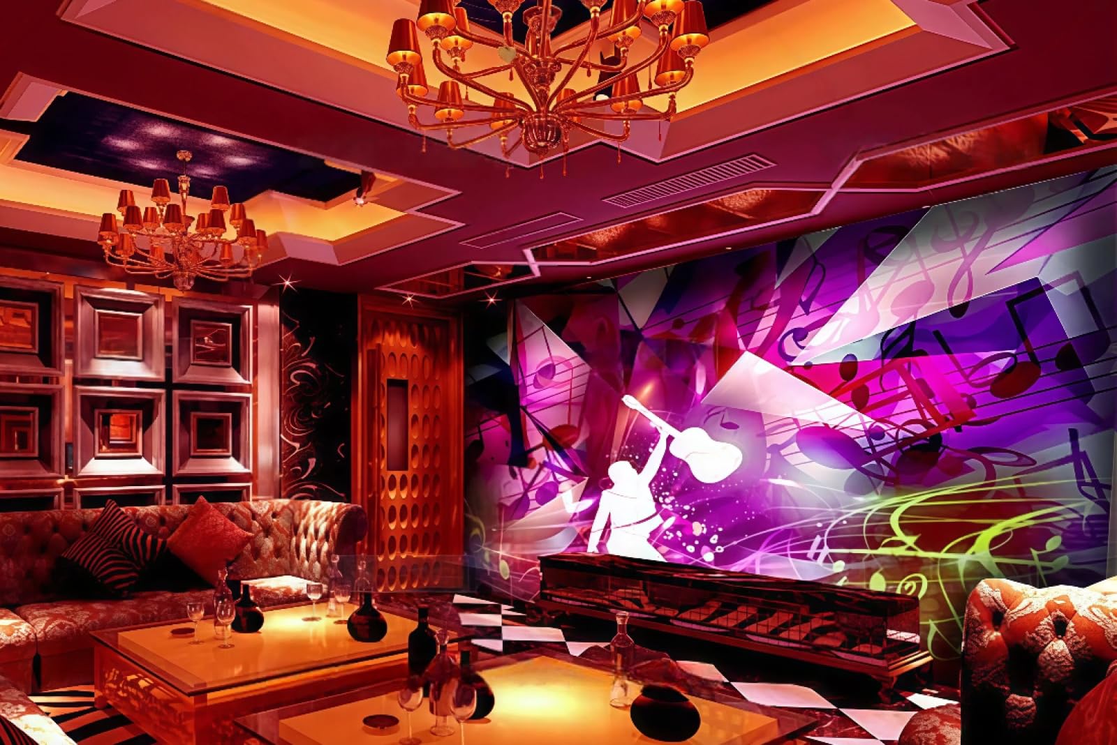rskjdghshd Wallpaper Three-Dimensional Space 3D Musical Notes Stage Music Theme Bar Western Restaurant Background Wall Mural Afternoon Tea Coffee Shop Wallpaper,3D,250x175cm