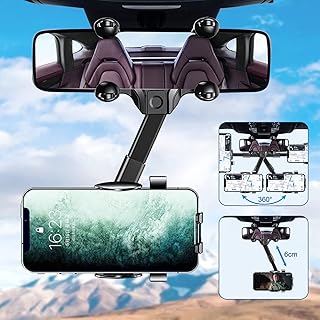 حامل موبايل للسيارة من كيدو، حامل موبايل عالمي للسيارة يدور 360 درجة، حامل موبايل عالمي متعدد الوظائف لمراة الرؤية الخلفية، قابل للدوران 360 درجة