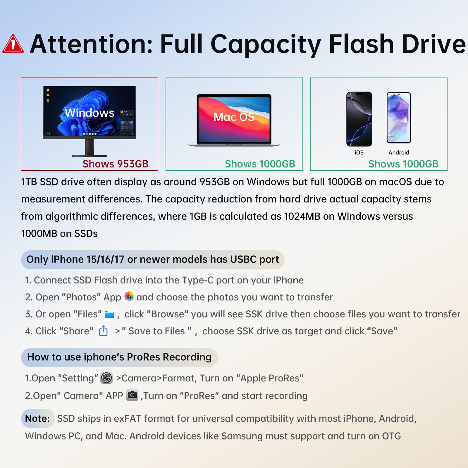 SSK USB C Pendrive 1 TB, velocità di lettura e scrittura 1000 MB/s, Dual Tipo-C + USB 3.2 Gen2 chiavetta USB per iPhone 15/16, Android Phone/Tablet/Windows/Mac