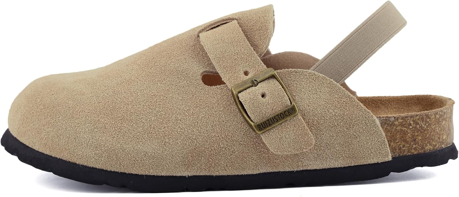 Kids Suede Clogs Toddler Clogs Boys Girls Sandals Cork Adjustable Buckle Mules 10-10.5 Little Kid A-apricot