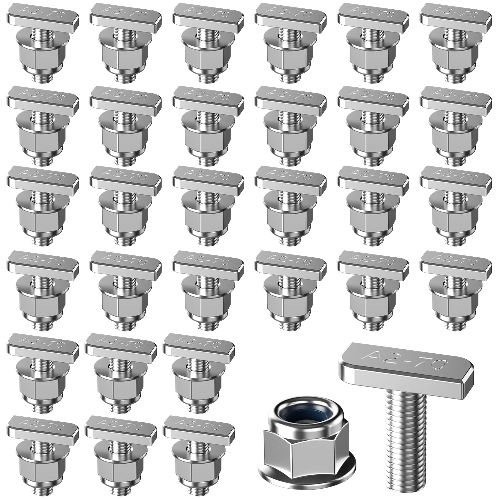 BREANIFULL Pack of 30 T Screws with Locking Tooth Nuts T Hammer Head Screws with Flange Nut M8 x 20 mm Hammer Head Screws Greenhouse Screws for PV Solar Mounting Rails Photovoltaic
