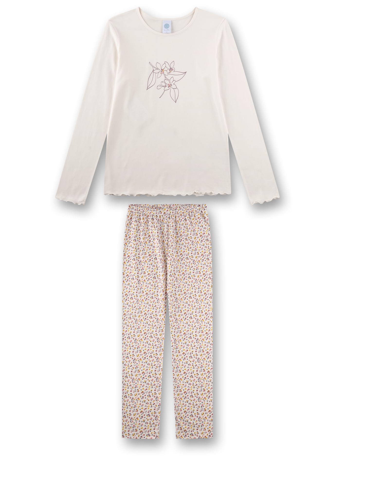 Sanetta Mädchen-Schlafanzug Langarm beige Blume | Hochwertiger und bequemer Schlafanzug aus Baumwoll-Modal-Mix.