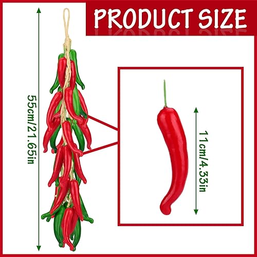 Miniatura 3 de Sotiff 4 piezas de decoraciones de chile y pimienta, cuerda de ají mexicana, decoración de cocina mexicana, para colgar en la pared, verdura