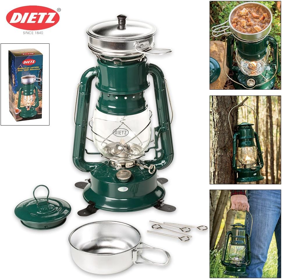 LED Camping Lantern, Rechargeable Led Lanterns, Super Bright, Portable Foldaway Lantern, Suitable Survival Kits for Power Outages, Home Emergency, Dietz Oil Lantern Cooker - Green (Silver)