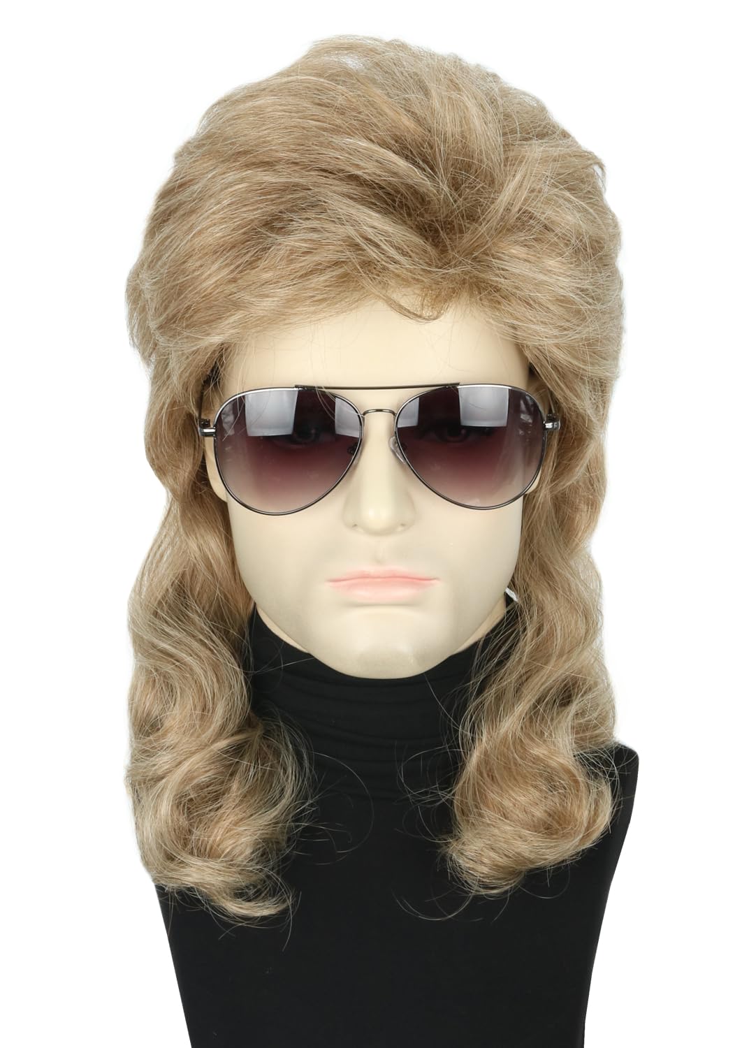 Topcosplay Mens Wig 80s Mullet Wig Light Brown Long Curly Halloween Costumes Party Funny Men Wig