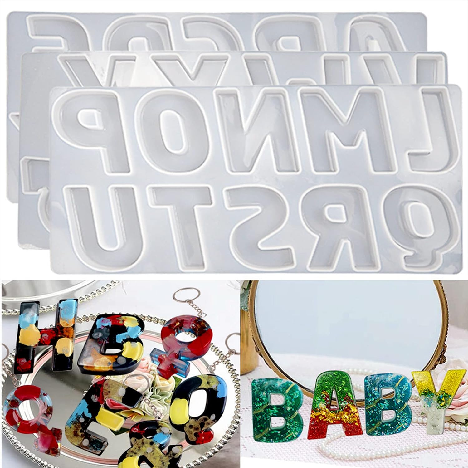 Silicone Letter Molds for Resin, 3 Inches Large Alphabet Letters Resin Molds, Silicone Mold for Epoxy Resin Casting, DIY Jewelry Keychain, Home Decor, Art Craft Ornaments
