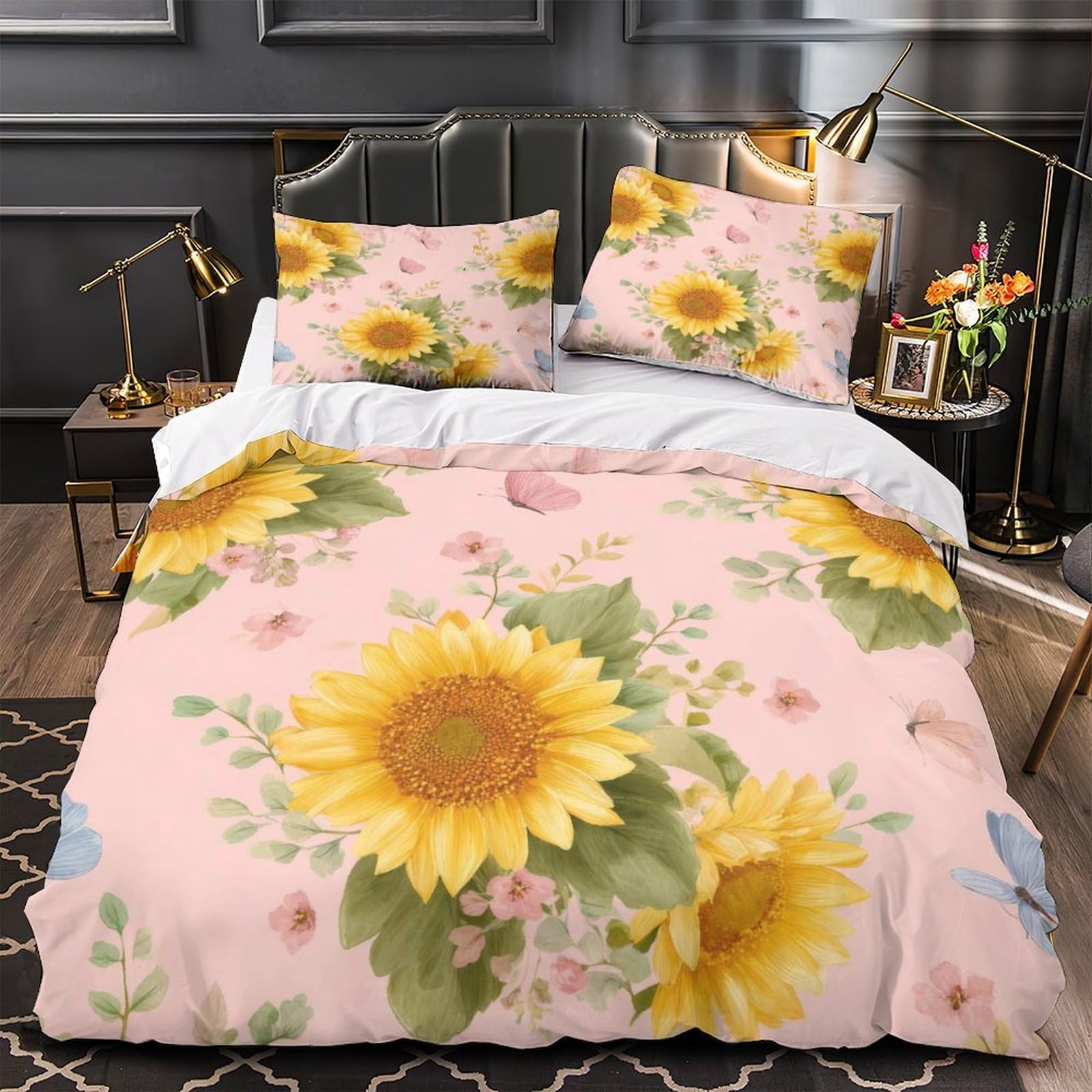 Housse de couette tournesol 3D 200x200 parure lit microfibre double