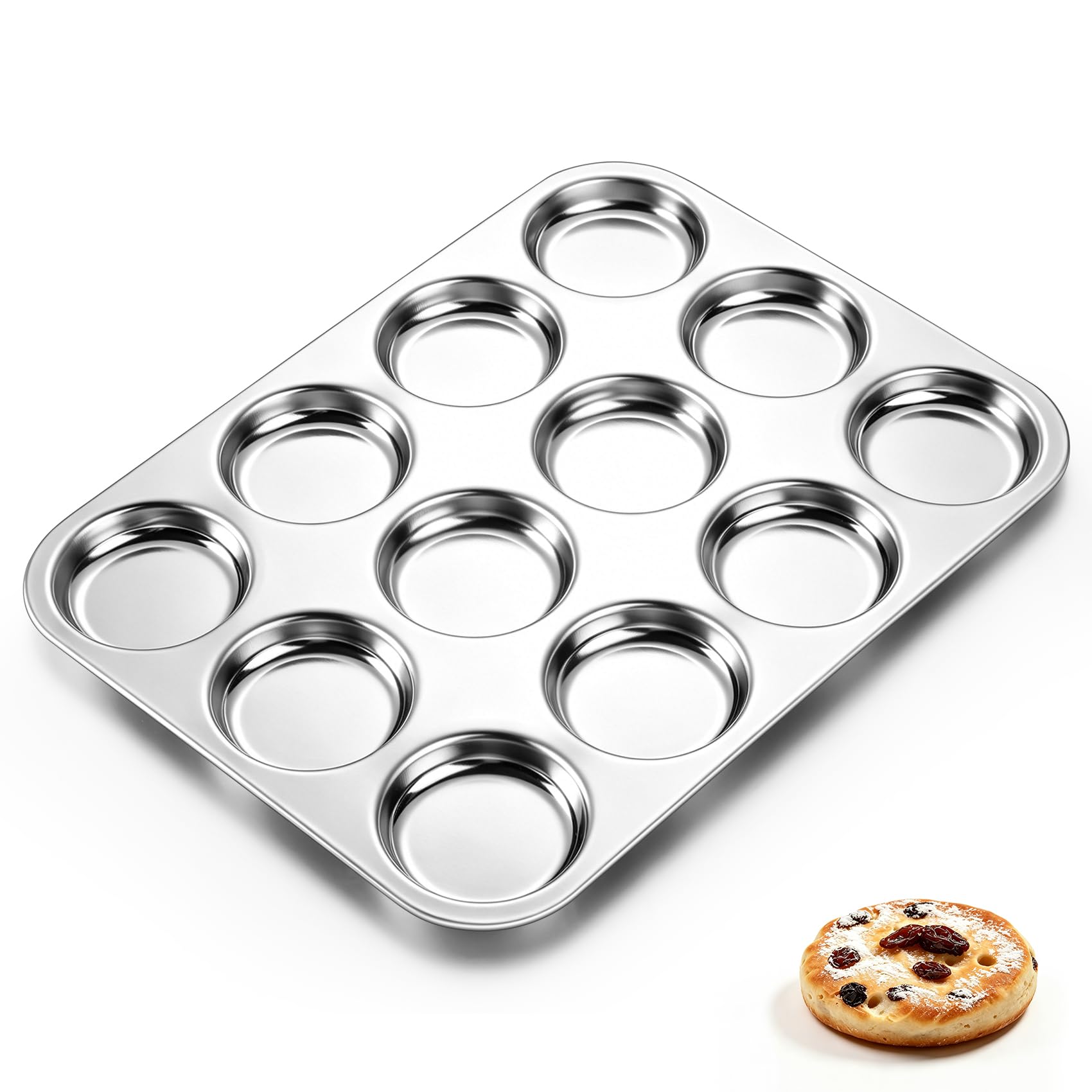 Homikit 12-Cup Yorkshire Pudding Tray, Stainless Steel Shallow Muffin Tin