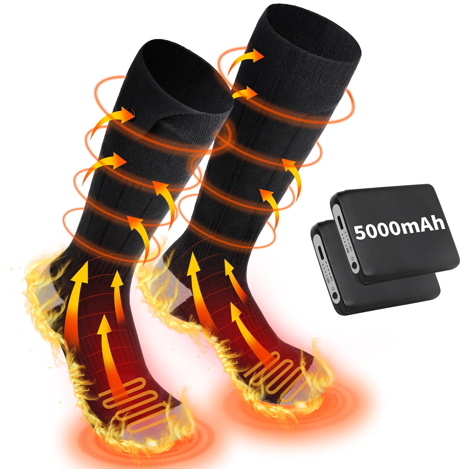 Heated Socks for Men Women, 5000mah Electric Socks, Rechargeable Heated Socks, Foot Warmers, Heating Socks Washable for Skiing Hunting Camping Skiing Cycling-Battery Included