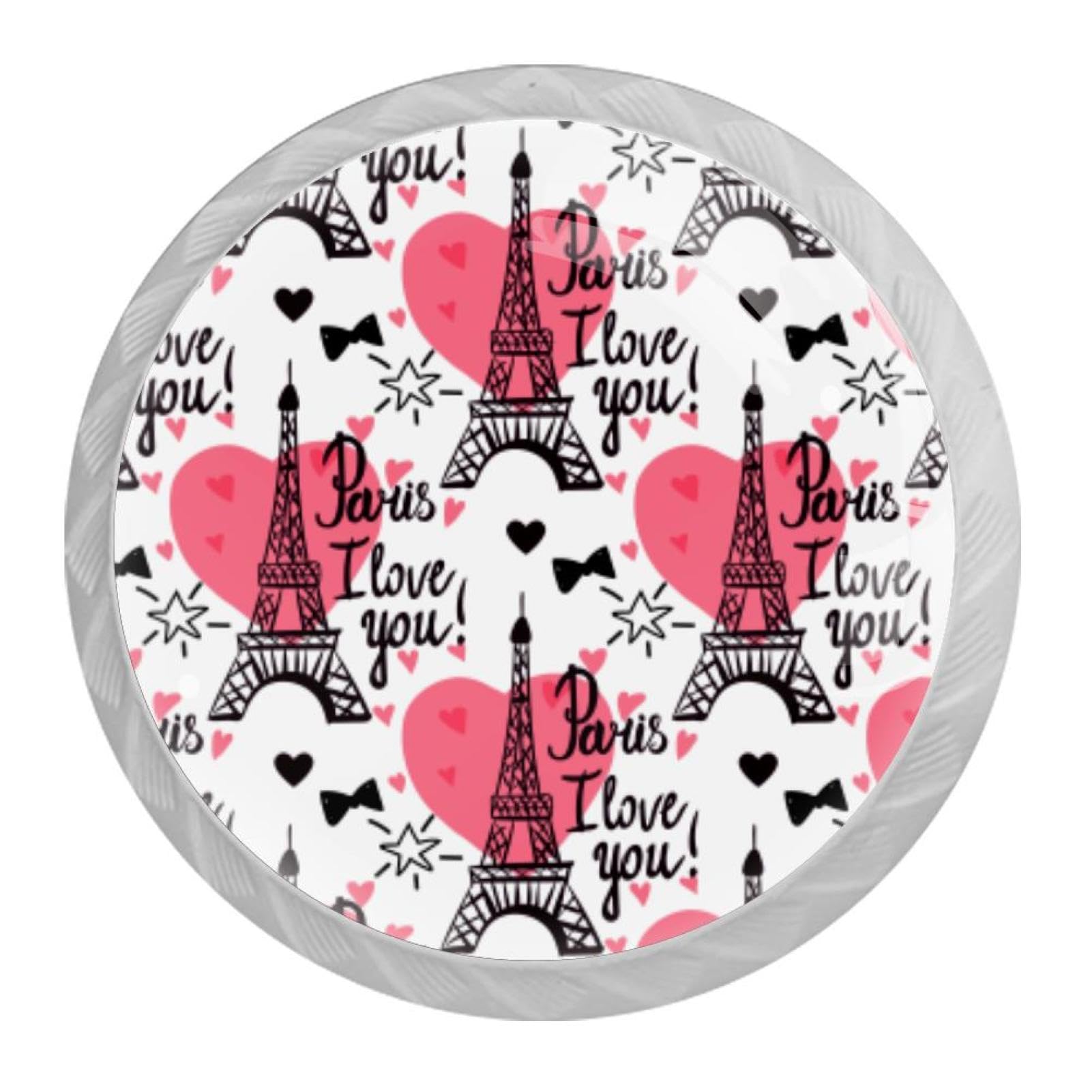 Tqmspg Multi11 4 Pieces Drawer Pulls Paris Eiffel Tower Heart Patterns Door Knobs Dresser Handles For Kitchen Wardrobe Cupboard Hardware Furniture