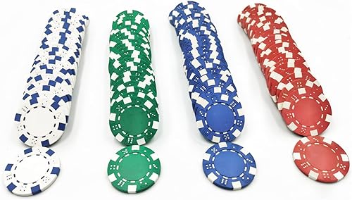 SEETOOOGAMES 100 piezas de 0.41 oz de arcilla compuesta de dados a rayas casino fichas de póquer - 4 colores (rojo, verde, blanco y azul)