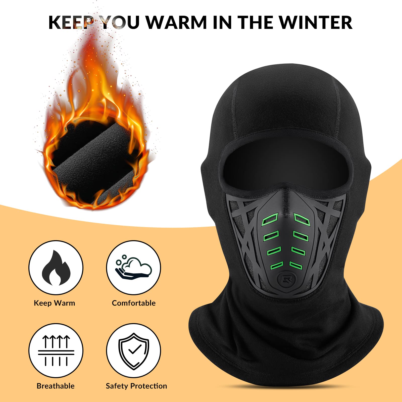 ROCKBROS Passamontagna Invernale per Moto, Sottocasco Balaclava Termico Antivento Uomo Donna, per Moto Sci Snowboard Ciclismo, Respirabile, Taglia Unica