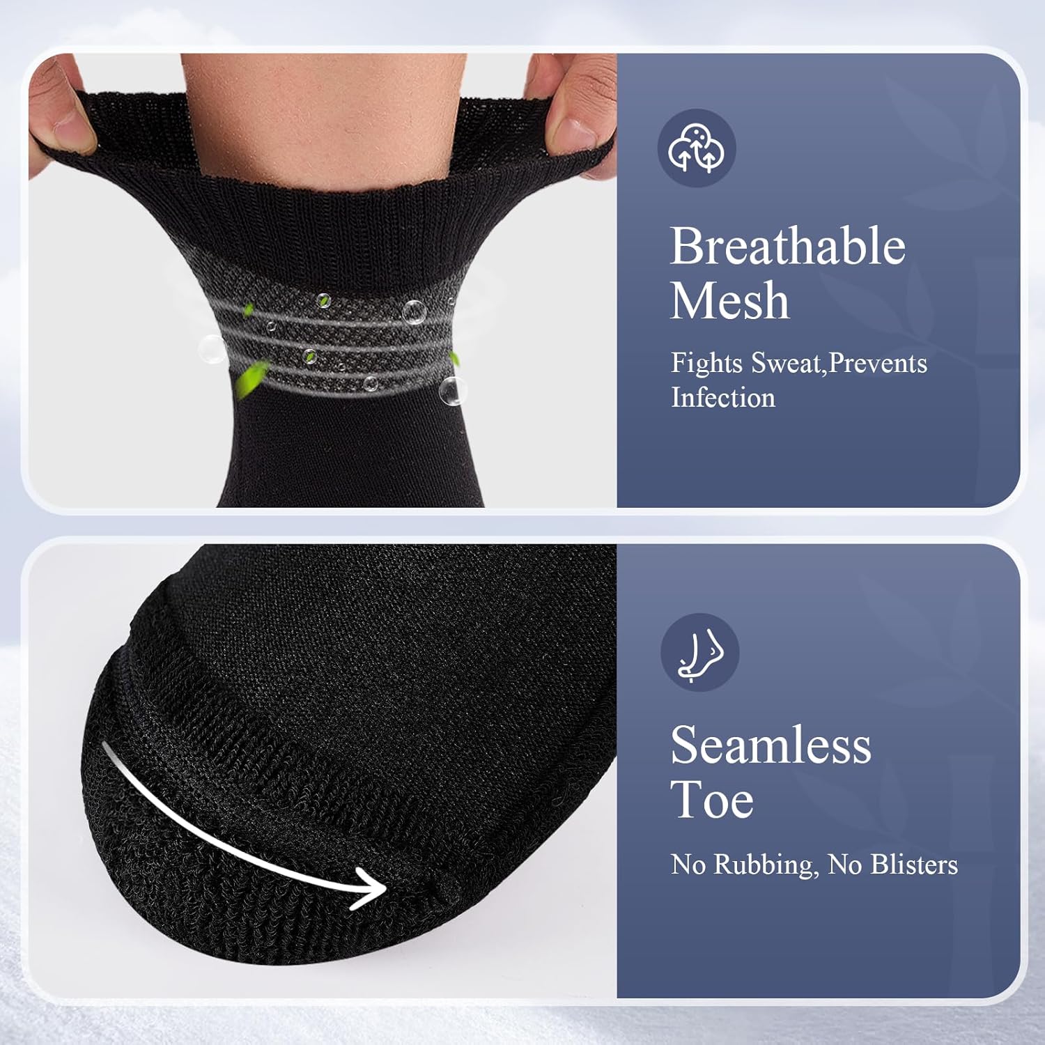 Bamboo Viscose Diabetic Socks for Women, 6 Pairs Non Binding Wide Top, Seamless Loose Cushion Socks for Swollen Feet - Image 5