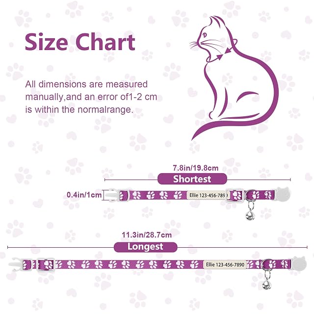 Foto 5 de 7 de Collar de gato personalizado con campana, nombre y número de teléfono impresos con rayos UV