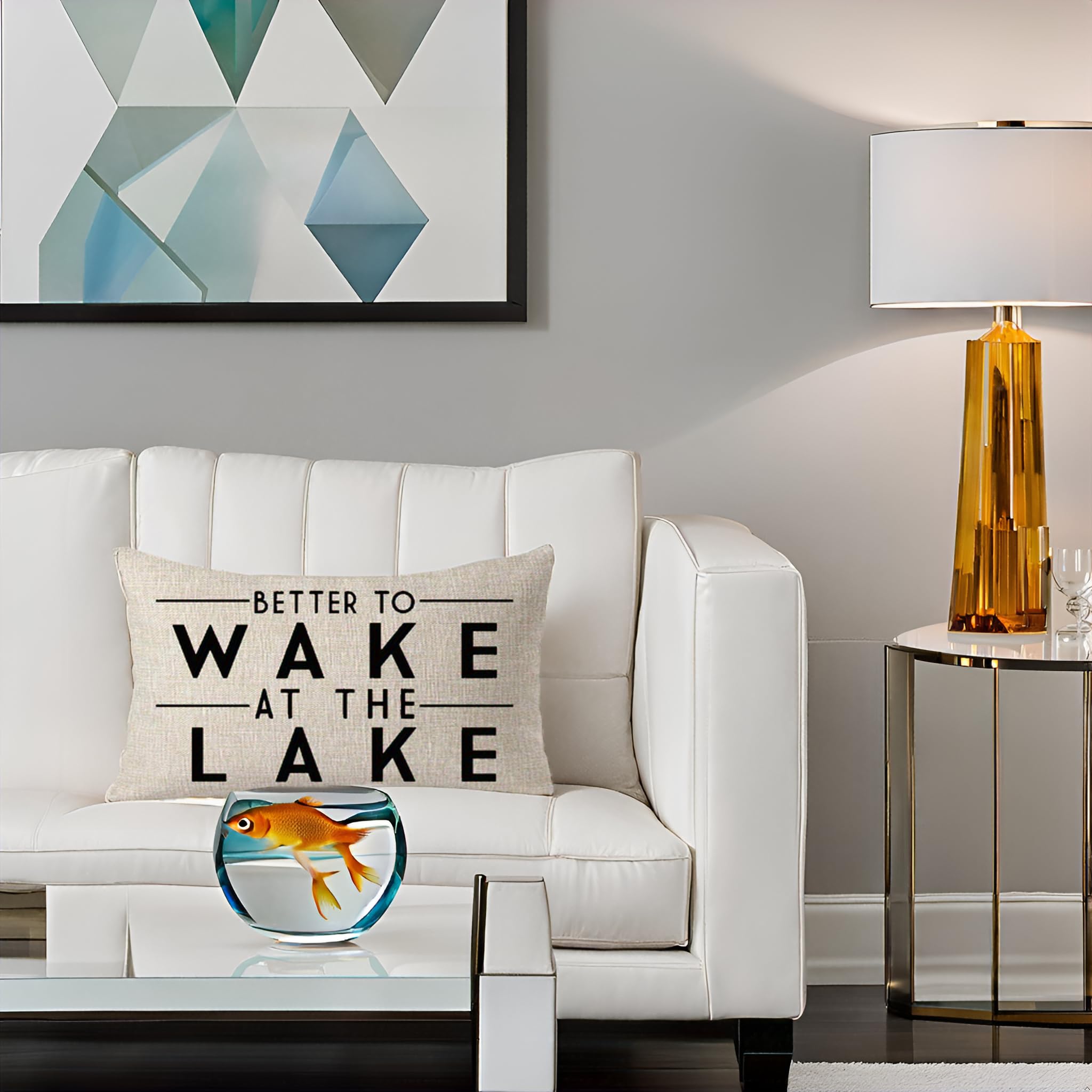 FELENIW Better to Wake at The Lake Adventure Awaits Cotton Linen Decorative Throw Pillow Cover Cushion Case Lumbar 12X20 inches