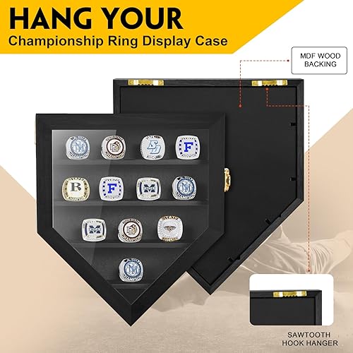 Miniatura 4 de Kacorn Vitrina de anillo de campeonato, 12 postes de anillo de béisbol vitrina