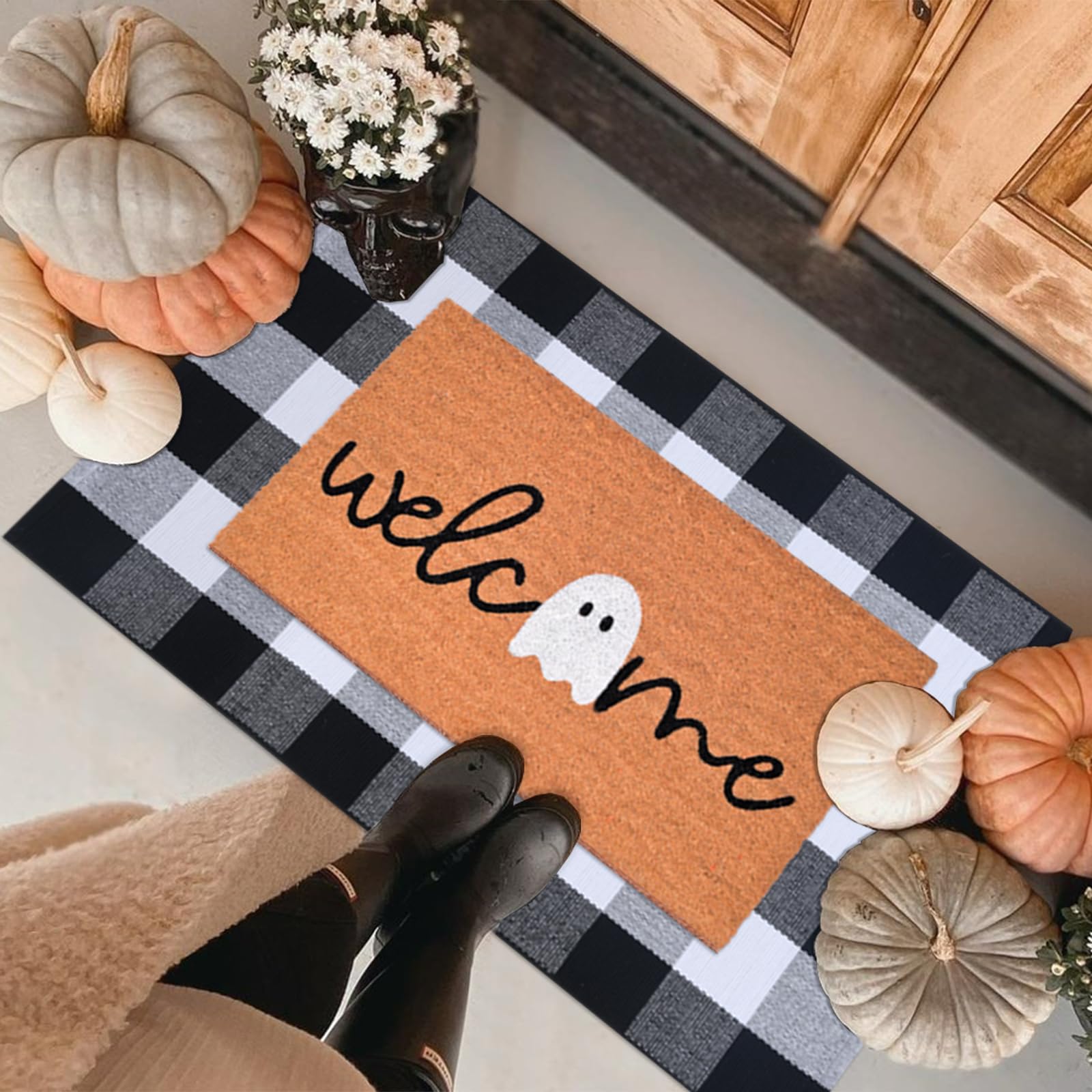 Halloween Door Mat Combo Set, Welcome Ghost Coco Coir Welcome Doormat +