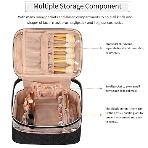 Miniatura 5 de OCHEAL Bolsa de cosméticos transparente, grande, de viaje y para mujer, bolsas organizadoras de maquillaje con compartimentos, estuche de maquillaje