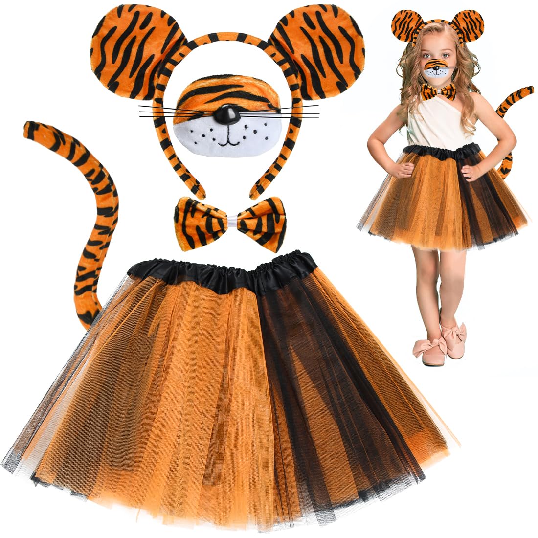 Disfraz Tigre Niños con Cosplay Accesorios Disfraces de Animales Niña para Halloween Fiesta Cumpleaños Navidad Carnaval