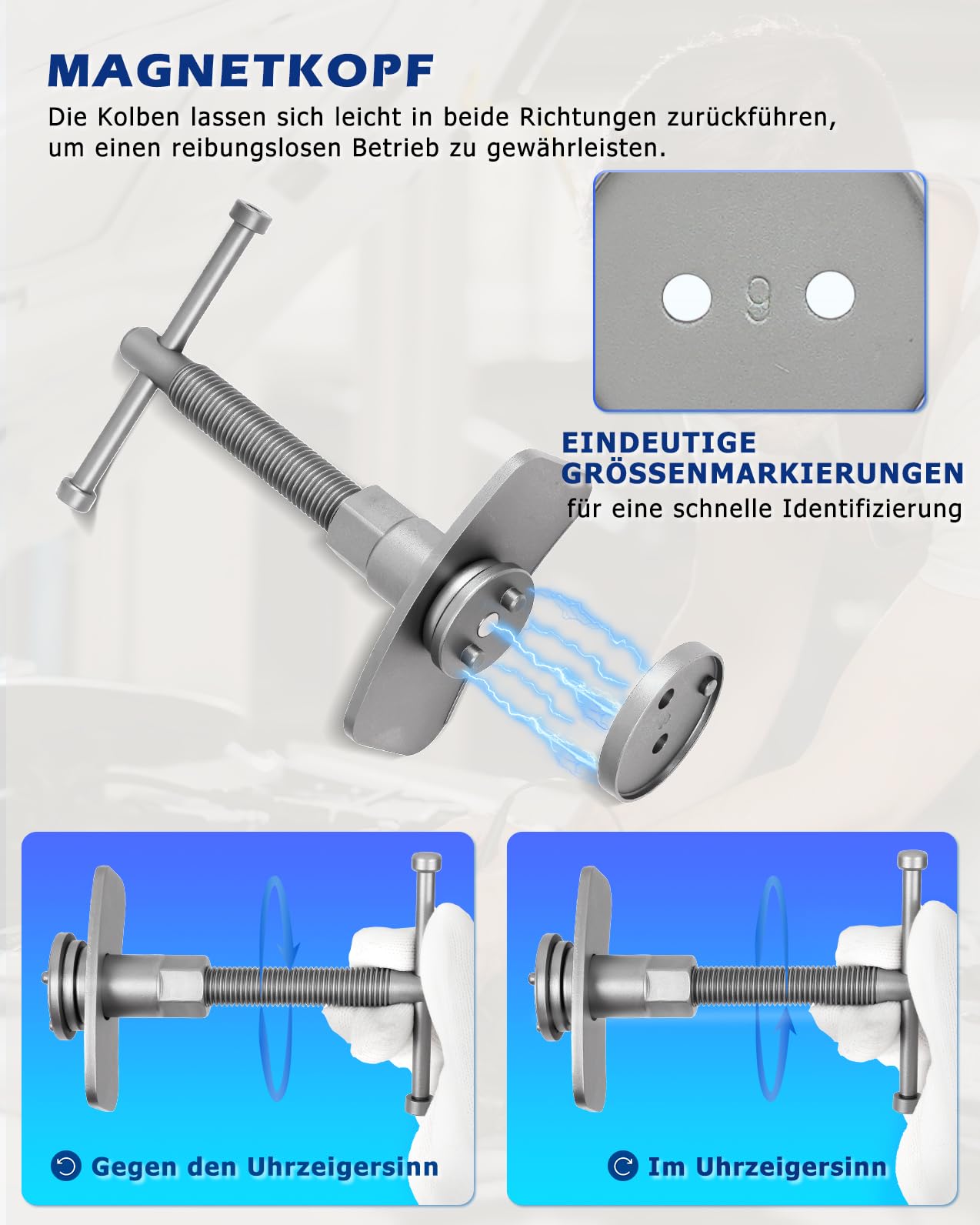 DAYUAN 22 TLG. Universal Bremskolbenrücksteller Set Bremssattel Kolben Wind Zurück Tool Kit Bremse Instandsetzung Werkzeug Bremskolben | Bremskolben Rückstellwerkzeug Set für Ford, Renault und VW usw, 18 verschiedenen Adaptern, magnetkopf, einfach zu verw