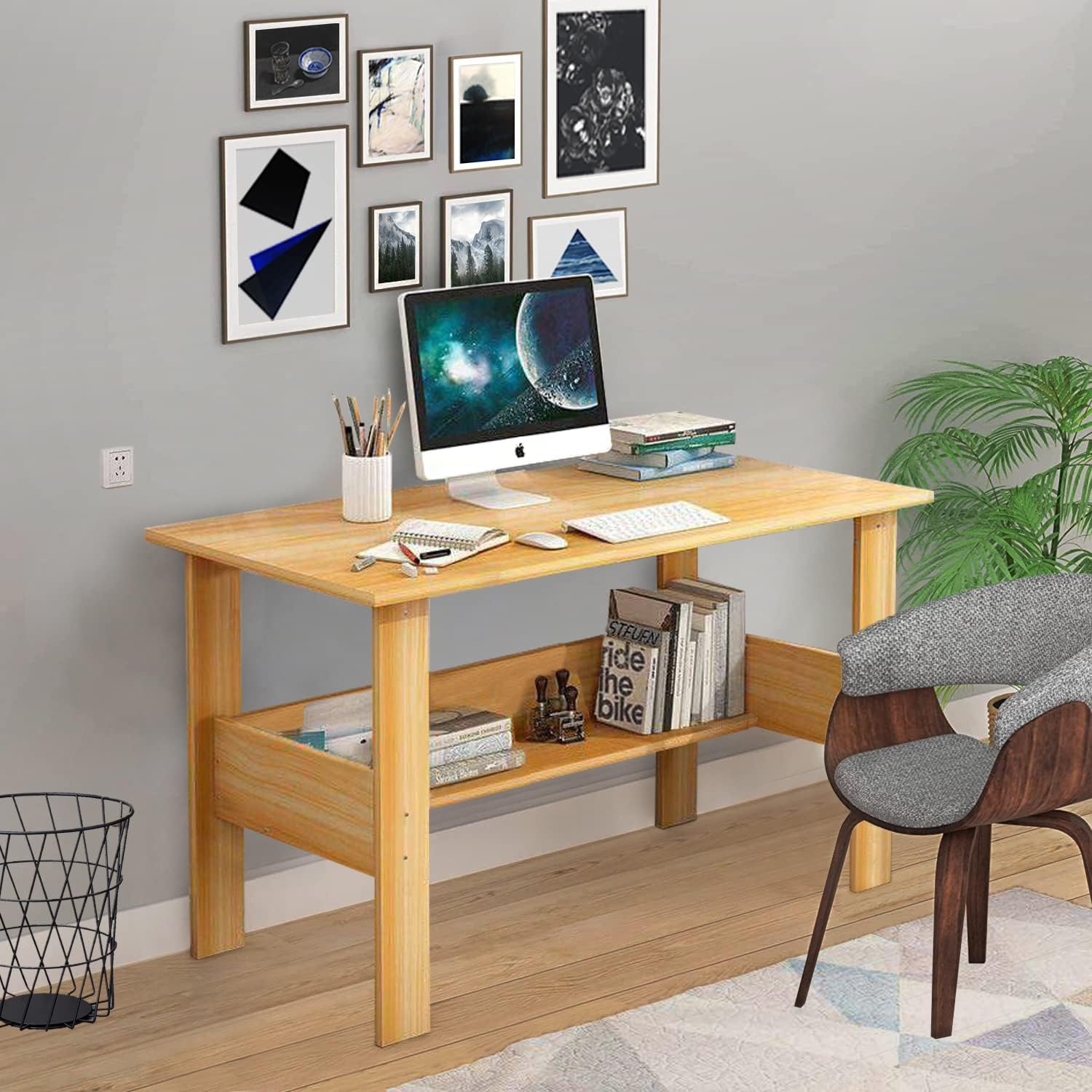 Lukzer Engineered Wood Computer Desk with One Tier Shelves Laptop Study Table for Office Home Workstation Writing Modern Desk (ST-004/Light Oak/90x 50 x 75 cm)