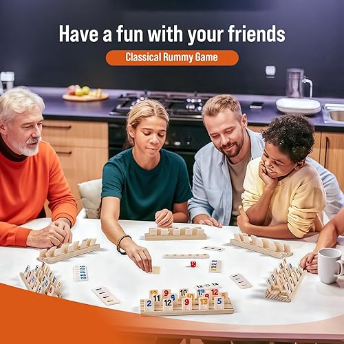 Miniatura 6 de Rummy Cube Juego de 6 juegos con 6 soportes de madera y 160 azulejos Rummy, juego de mesa familiar y de viaje