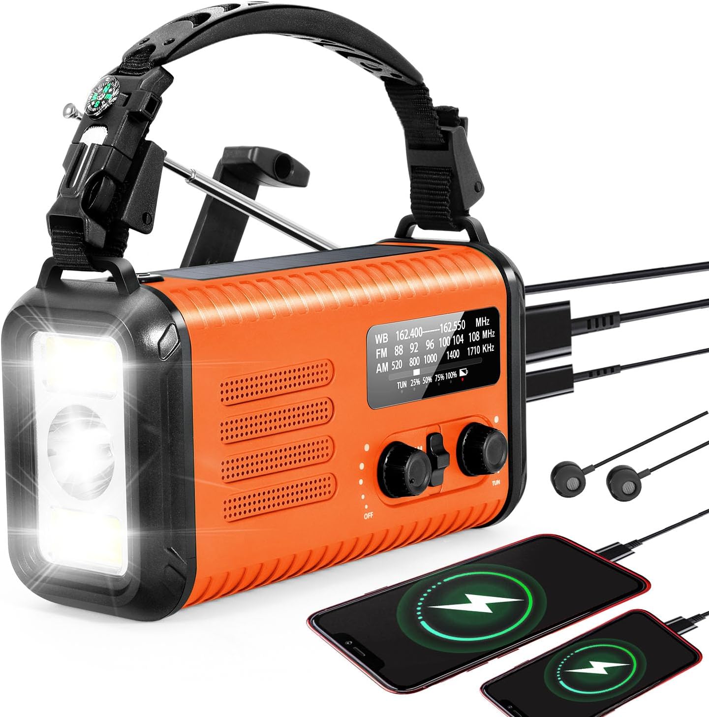 20000mAh/74000mWh Emergency Weather Radio, NOAA/AM/FM Solar Hand Crank Radio, USB/Solar/Hand Crank Charging, Battery Powered Radio with SOS Alarm & Flashlight for Camping/Emergencies (Orange)