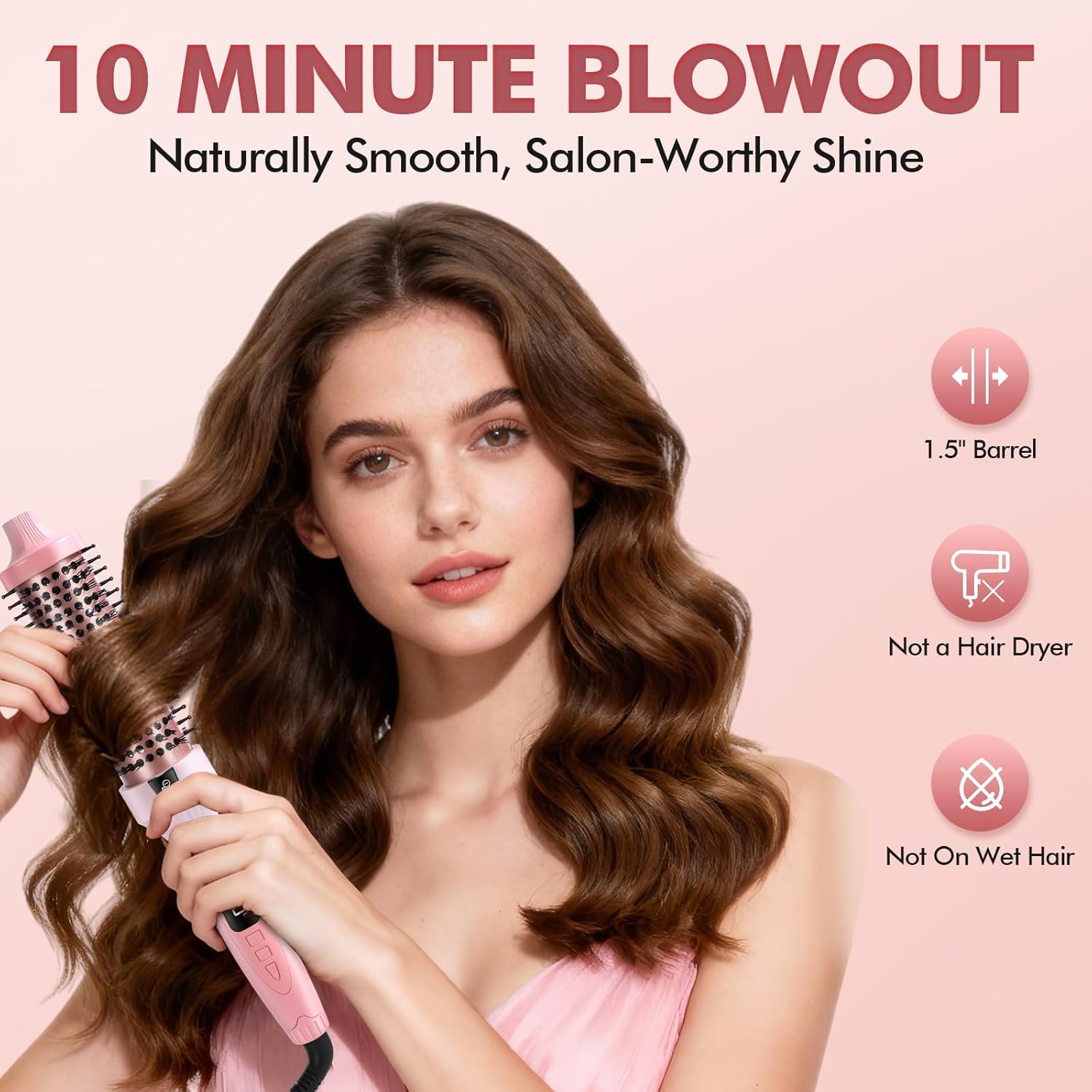 Dovza Blowout Boost Thermal Brush - 1.5 Inch Thermal Brush & Curling Iron for Voluminous Blowout, Dual Voltage, Ceramic Tourmaline & Negative Ion, 5 Heat Settings
