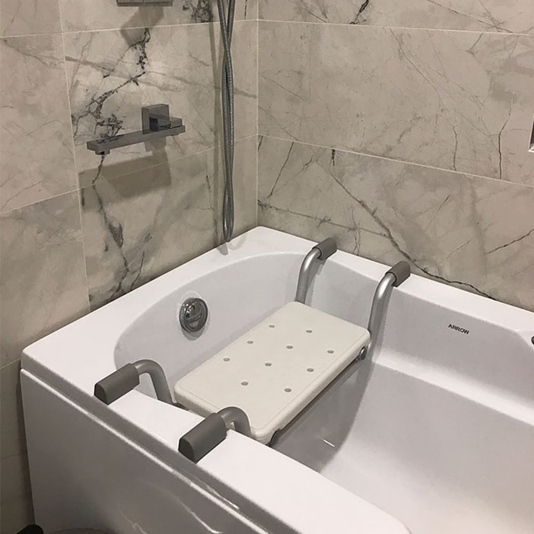 Sedile per Vasca HUOLE in Lega di Alluminio e Plastica, Sgabello per Vasca da Bagno Larghezza Regolabile 73-83 * 22 * 18cm, Max. Carico 150kg