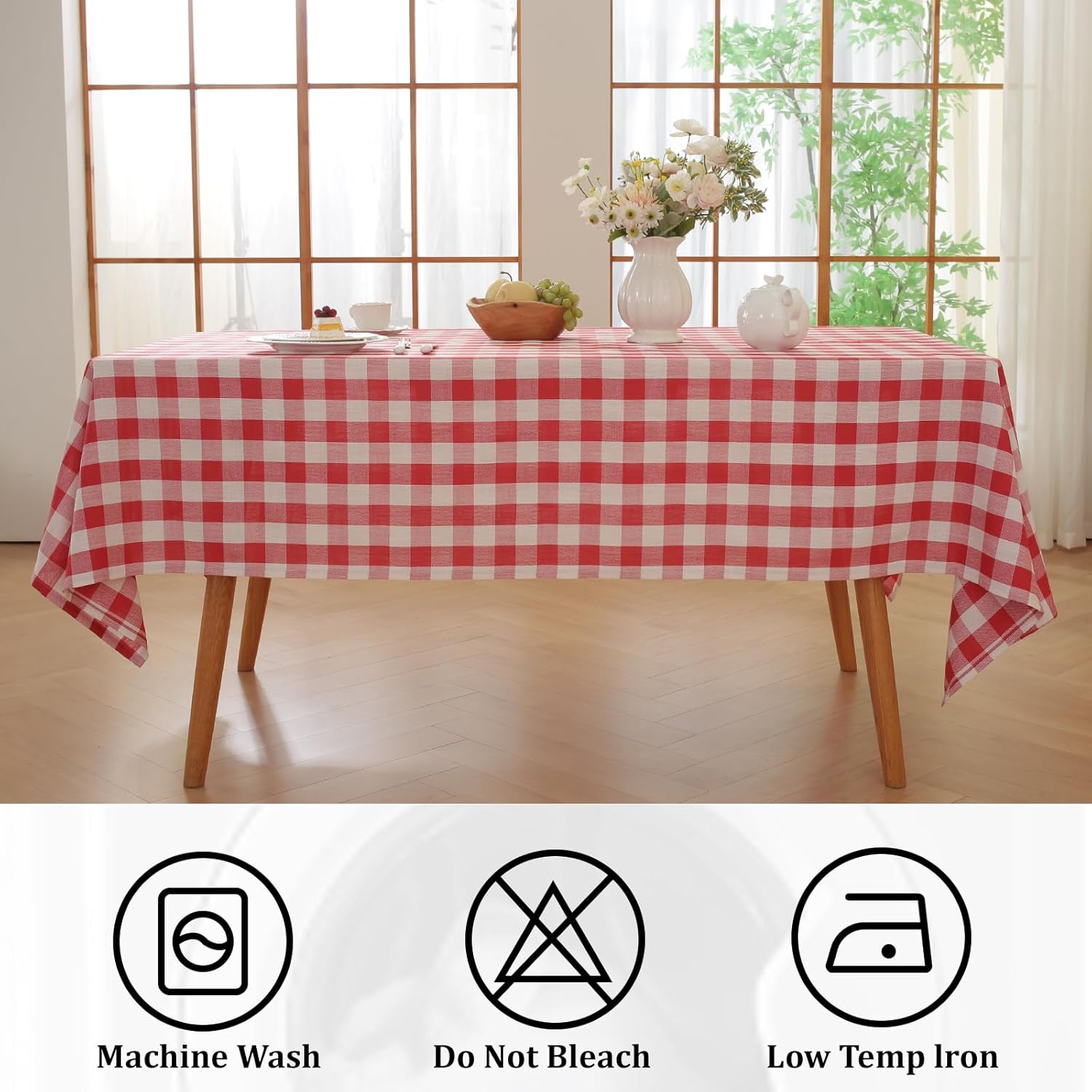 Alsoo Gingham Tablecloth Square Table Cloth Heavy Duty Cotton Checkered Table Cover Buffalo Plaid Tablecloths for Spring Picnic Kitchen Dining, Red and White,60 * 60 inch - Image 3