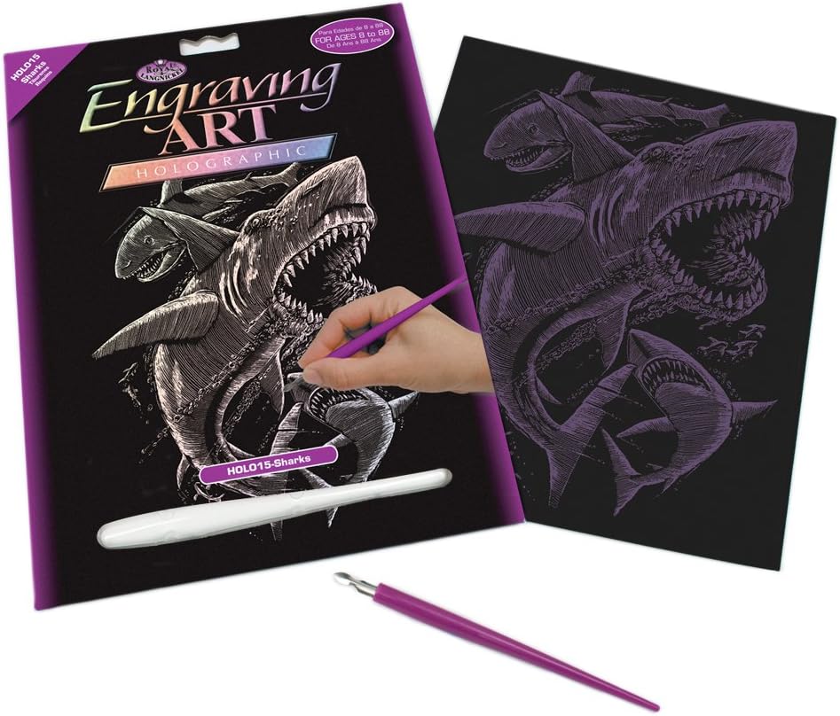 Royal & Langnickel Glow In The Dark Engraving Art A4 Size Sharks Designed Painting Set