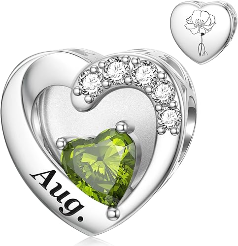 Miniatura 7 de SEVENWELL Dijes de piedra natal con dije de flor del mes de nacimiento grabado pulsera Pandora cuentas de plata de ley 925 dije de feliz cumpleaños