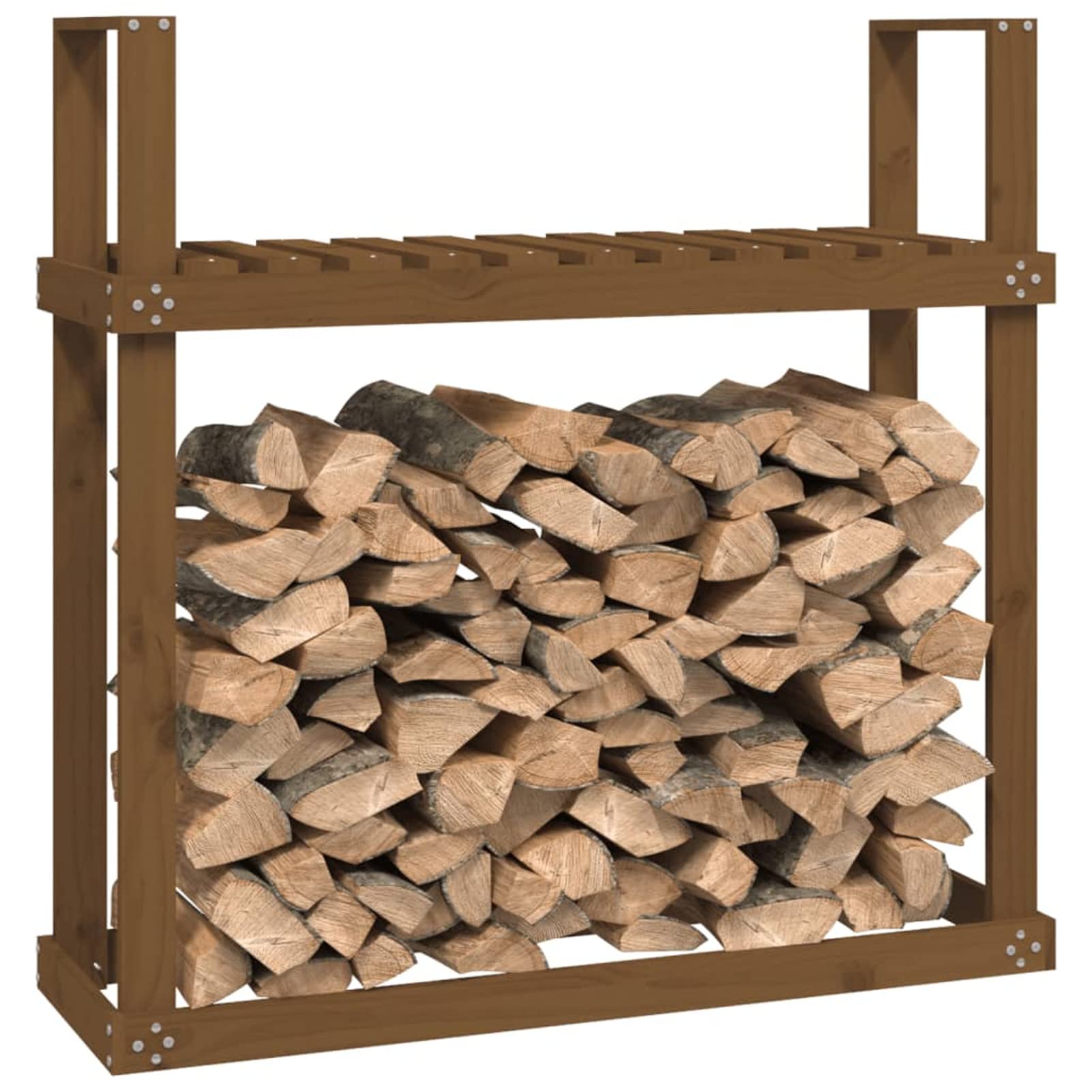 Homgoday Portalegna Marrone 110x35x108,5 cm in Legno Massello di Pino, Portalegna da Interno, Portalegna da Ardere, Porta Legna per Camino, Legnaia da Interno, Impilabile Stufa Ripiano Legno