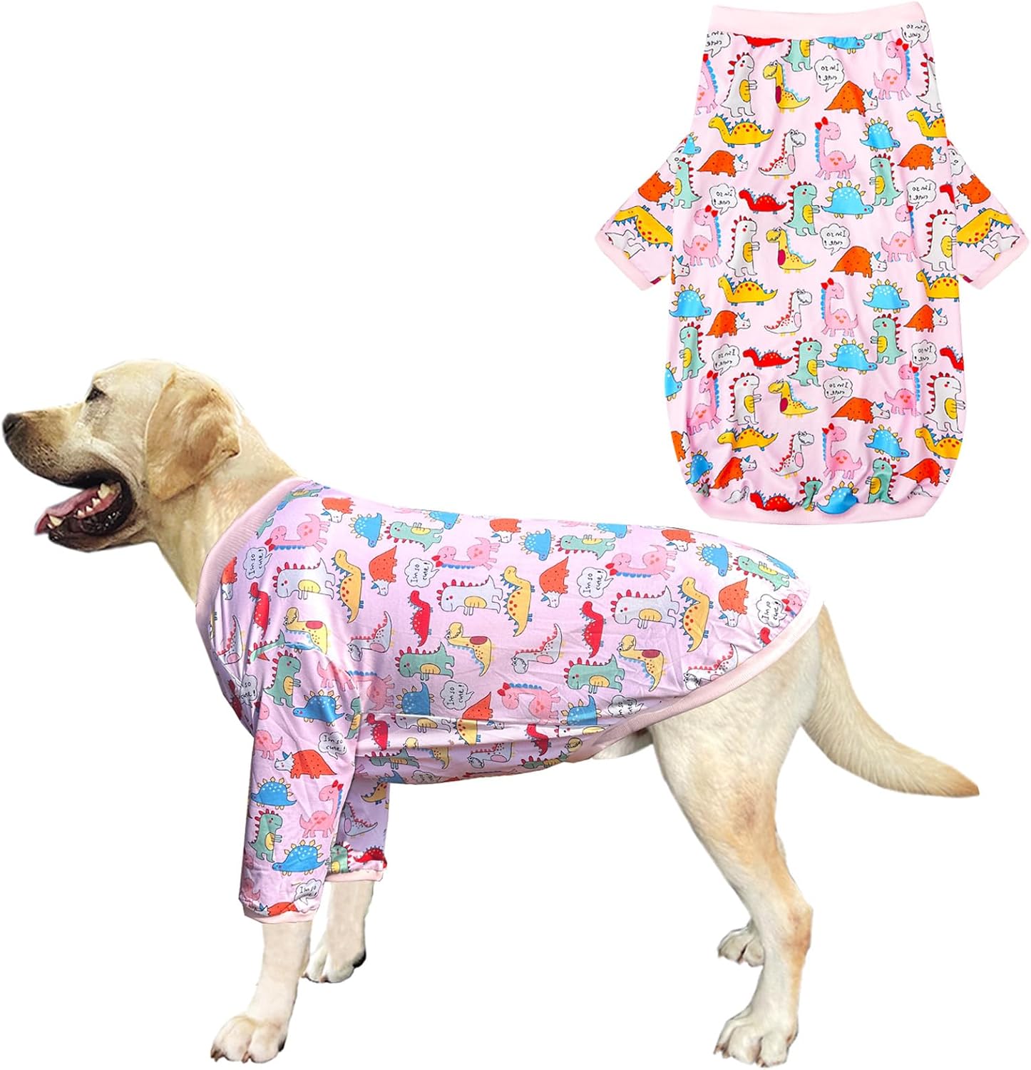 Dinosaur Dog T Shirts Cute Dinosaur Pattern Printed Apparel Shirt for Large Dogs Softable Stretchy Pet Clothes (3XL, Pink Dinosaur)