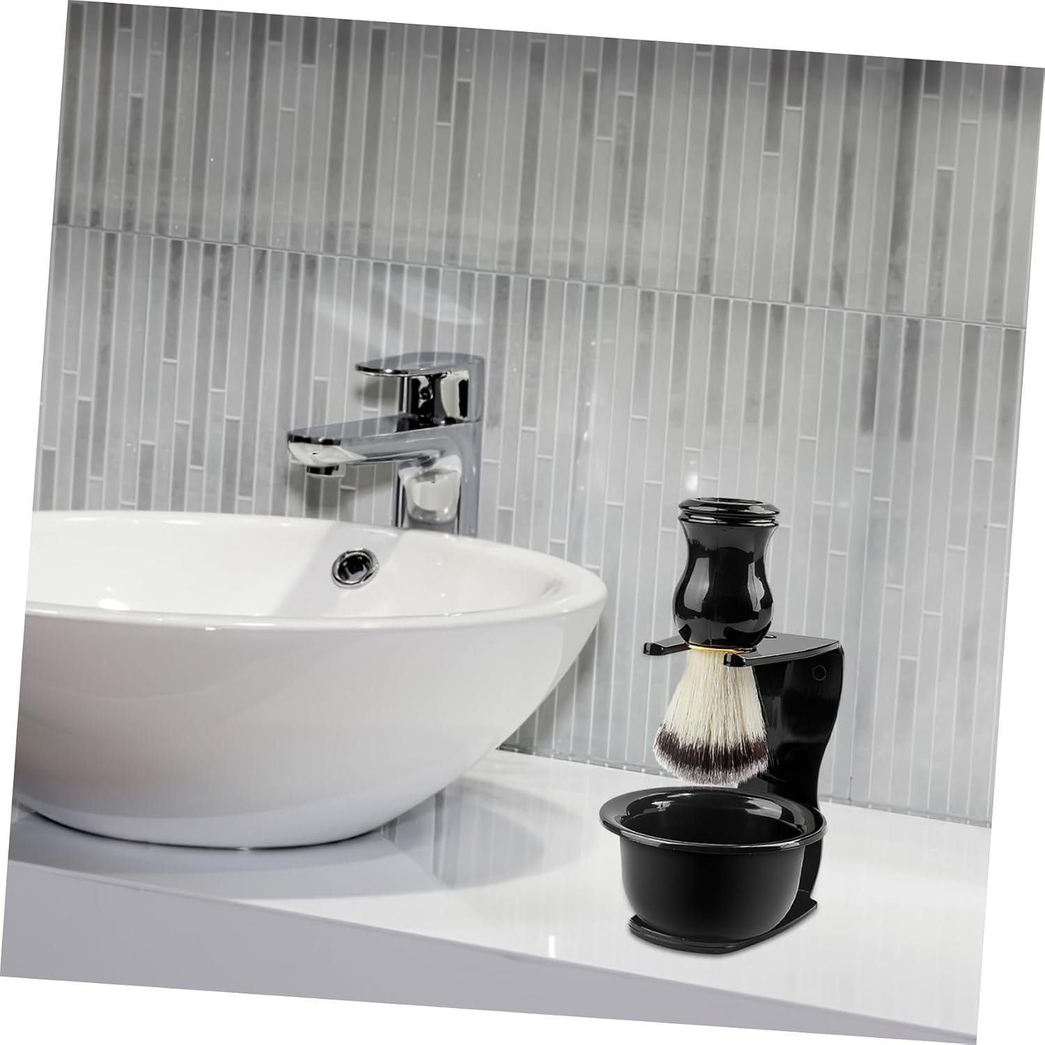 Safety Razor Stand and Shaving Brush Holder for Men Adjustable Height Chrome Finish Non-Slip Base for Bathroom Use