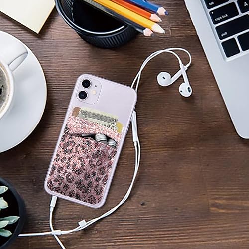 Miniatura 7 de Billetera para teléfono celular, elástico de licra doble bolsillo para tarjeta de crédito y soporte para dinero, adhesivo para teléfono celular,