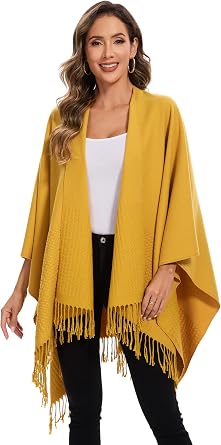 Poncho for Women, Oversized Knitted Shawl Wrap, Warm Open Front Cape, Wearable Blanket Cardigan Coat for Autumn and Winter