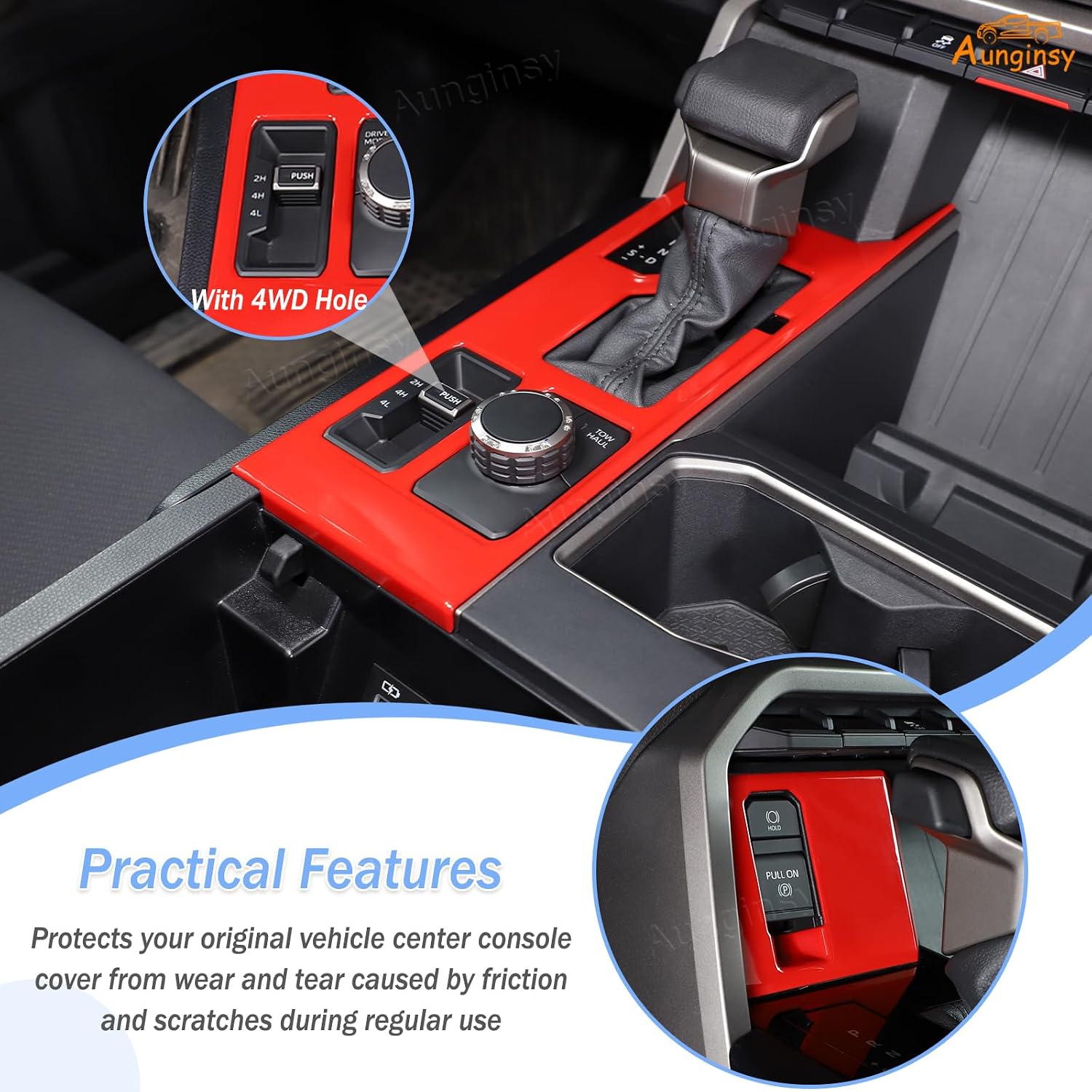 2PCS Central Control Gear Shift Panel Trim Cover Compatible with Toyota Tundra 2022+ Sequoia 2023+ Center Console Electronic Handbrake Button Panel Protector Frame Decoration ABS Accessories, With 4WD