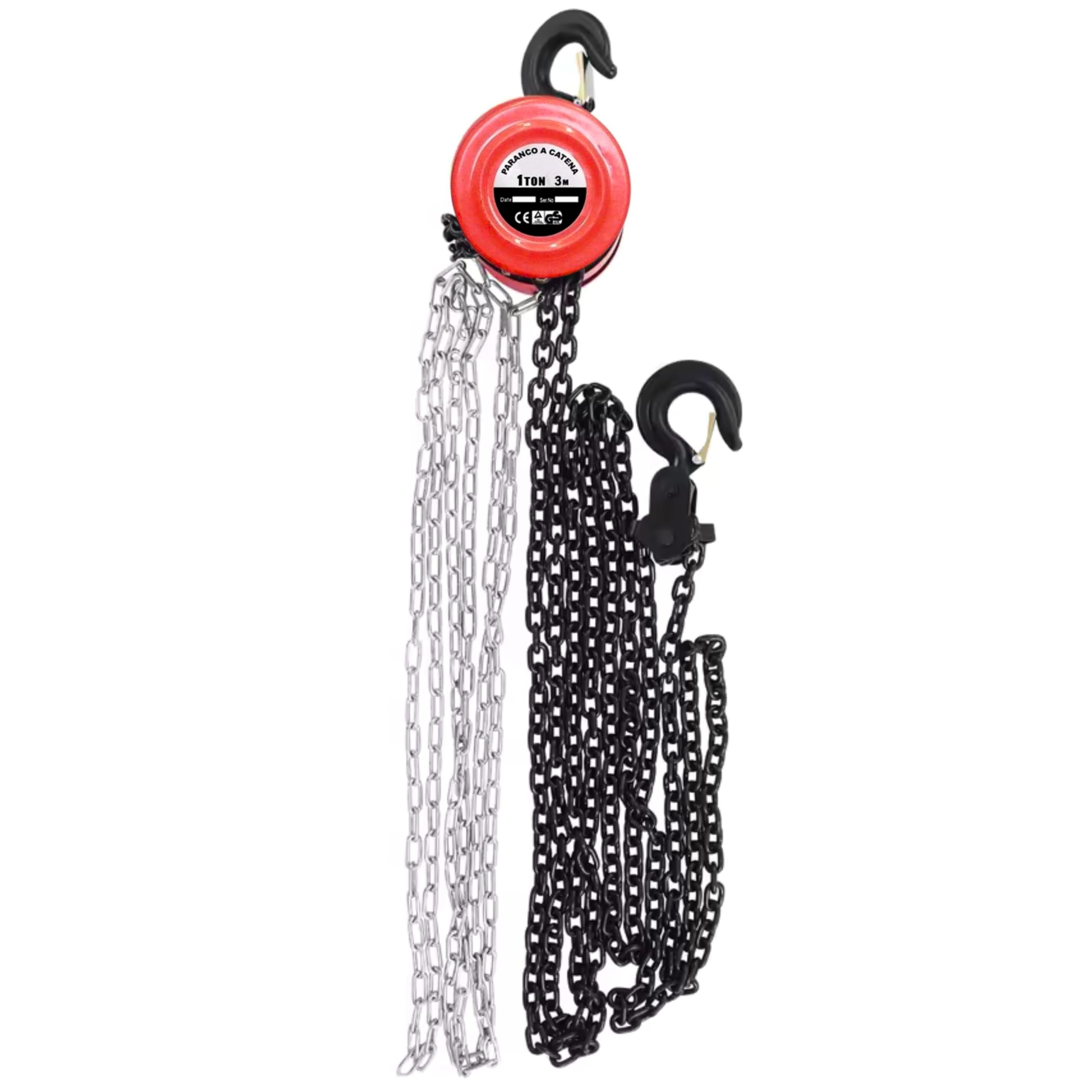 Yasta Paranco a Catena 1000kg (1 Ton) - Sollevatore Manuale 3m in Acciaio Legato - Montacarichi con Freno di Sicurezza e Ganci Girevoli 360° - Ideale per Officina, Motori e Cantiere