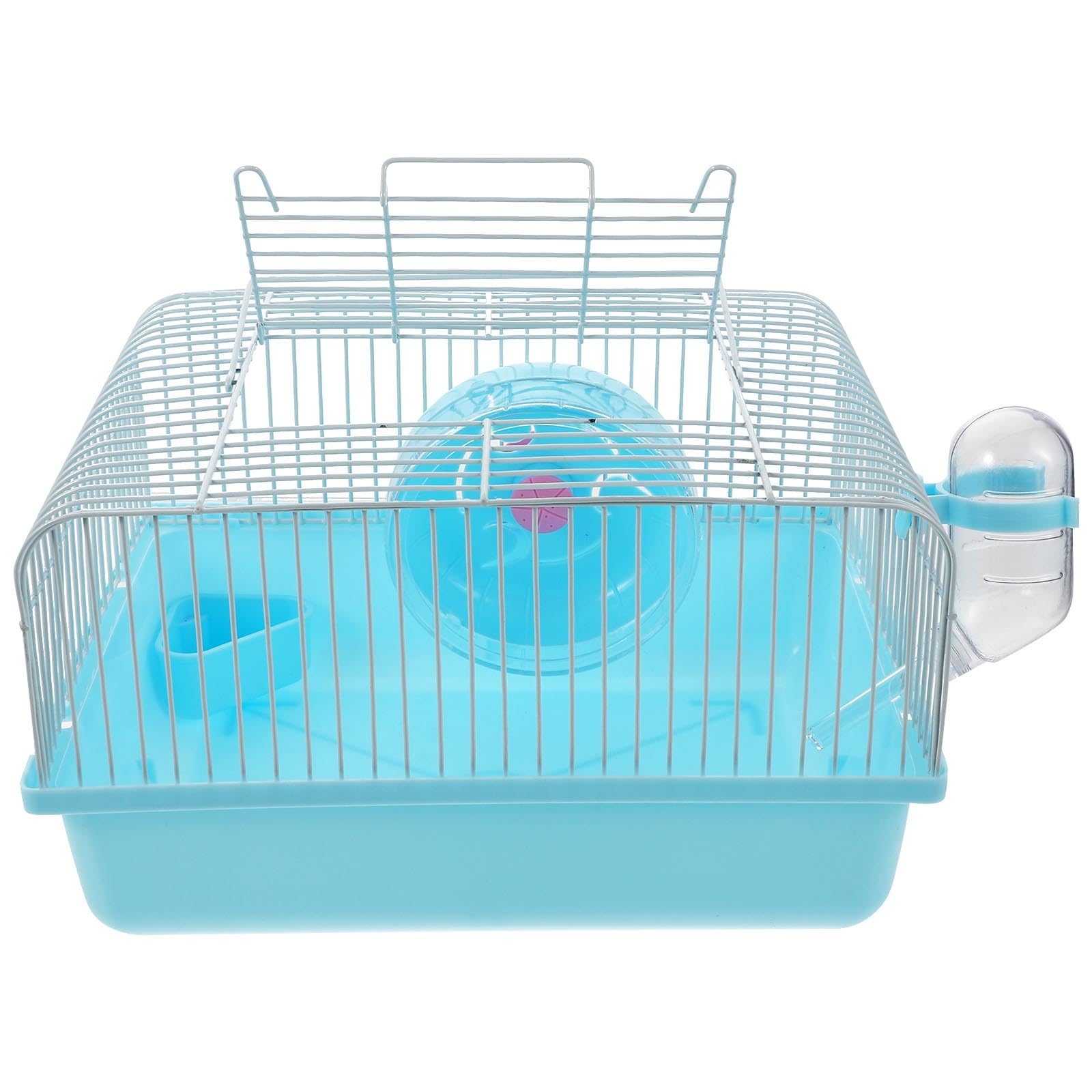 Cage portable pour hamster bleu avec roue d'exercice et gamelle intégrée