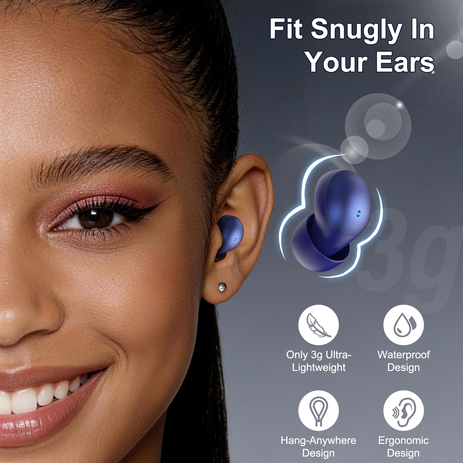 Mini Auriculares para Dormir Bluetooth 6.0 y aplicación, Ruido Blanco Integrado para Dormir, Azul