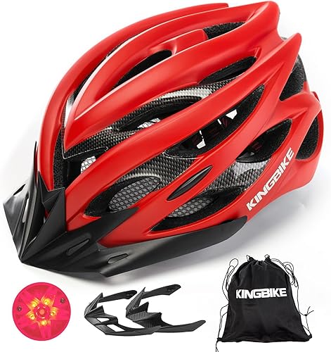 Miniatura 1 de KINGBIKE Casco de bicicleta ligero y cómodo para adultos y jóvenes con luz trasera de seguridad LED + visera desmontable, mochila de almacenamiento