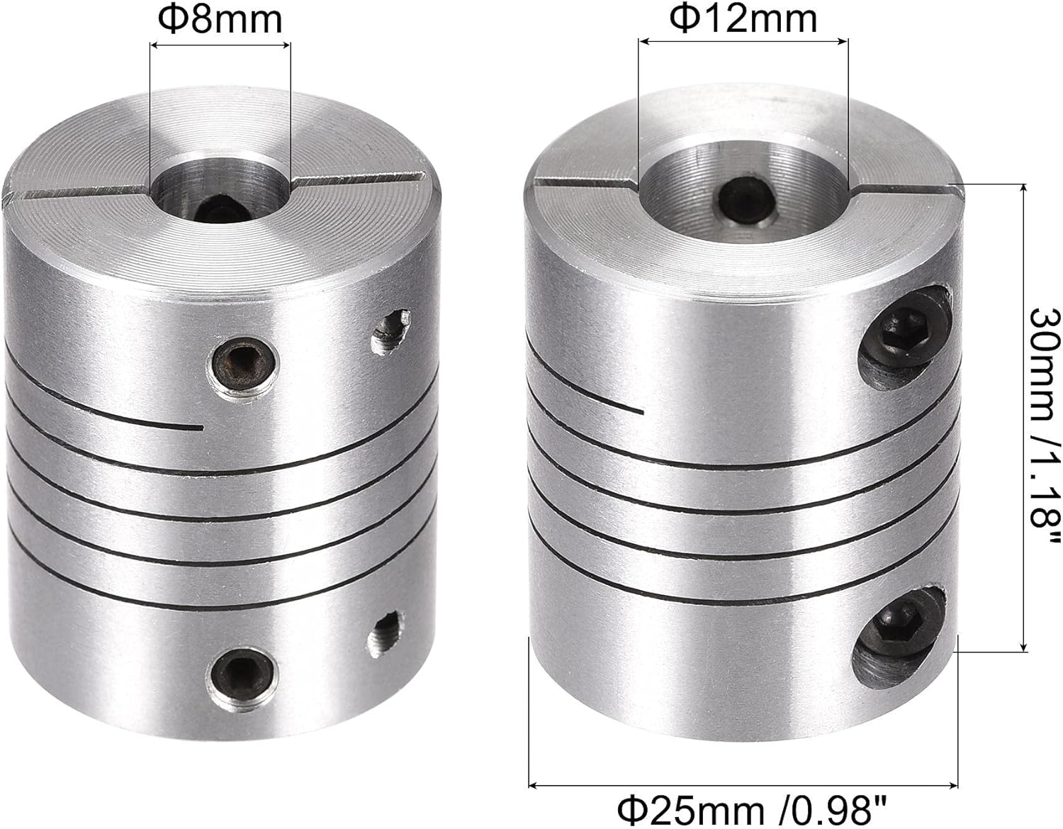 uxcell 2PCS Motor Shaft 8mm to 12mm Helical Beam Coupler Coupling 25mm Dia 30mm Length